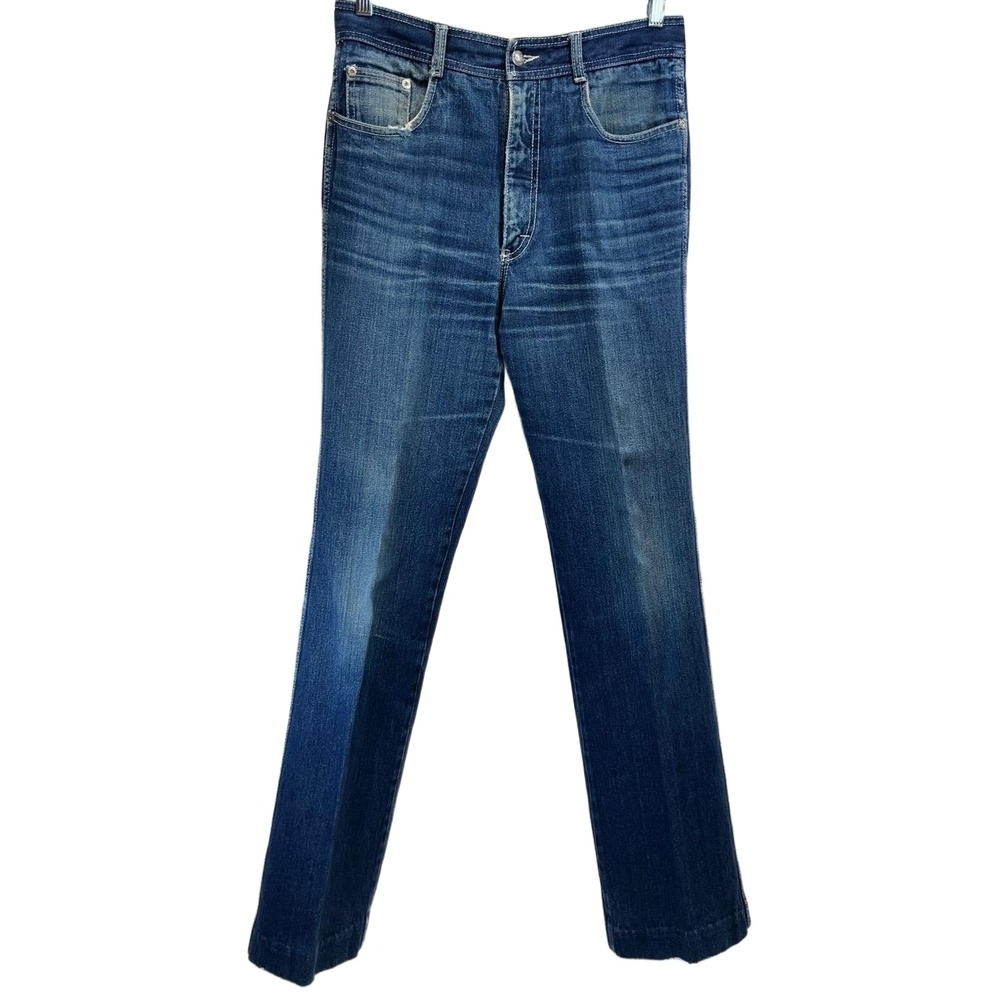 Vintage Jordache Women's Blue Denim Straight Bootcut Frayed Hem Jeans 32 L - Picture 1 of 13